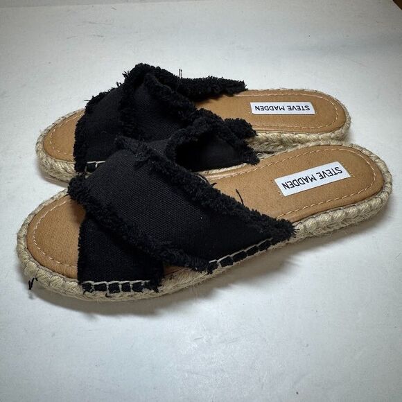 Steve Madden Womens 7 M Black Fabric Flat Flip Flop Sandals NEW HD7 - Picture 1 of 2